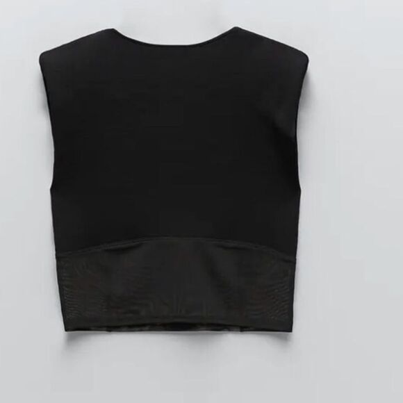 NWT Zara Black Sleeveless Mesh Shoulder Pads Top - Picture 4 of 5
